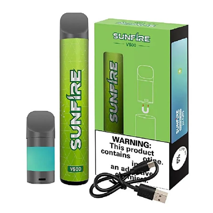 Sunfire autêntico V500 descartável E Kit de cigarro 500 puffs pod Dispositivo com 2ml Cartucho de Caneta Vape A51