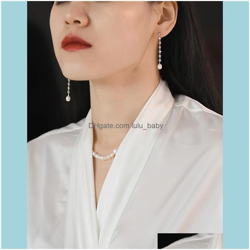 Dangle & Chandelier Natural Pearl Drop Tassel Earrings Women Silver 925 Jewelry Designer Goth Boho Party Rare Fancy Gift Kpop Trendy