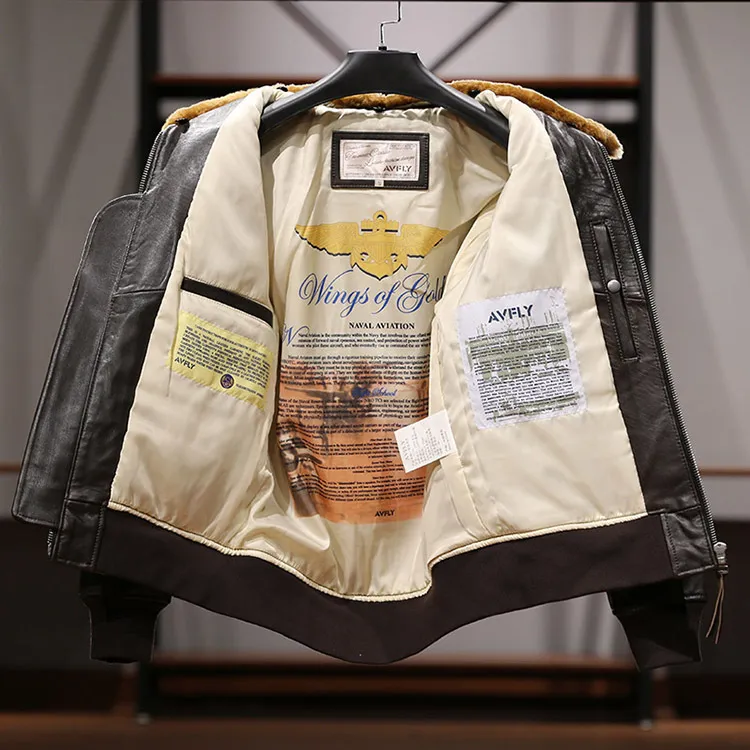 G1 воздух летающий кожаный кожаный пиджак мужчина из ягненка меховой воротник оладья первое слое