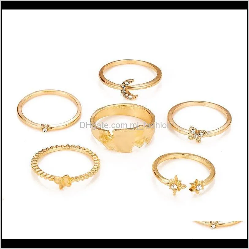 rings new ring set fashion europe america inlaid diamond rings butterfly/star/moon rings 6-piece set ring