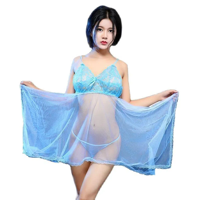 Women's Sleepwear Women Lace Sexy Lingerie Night Dress Suit Ladies Uniform Temptation Strap Nightdress Nightgown Sxey Pajamas Set