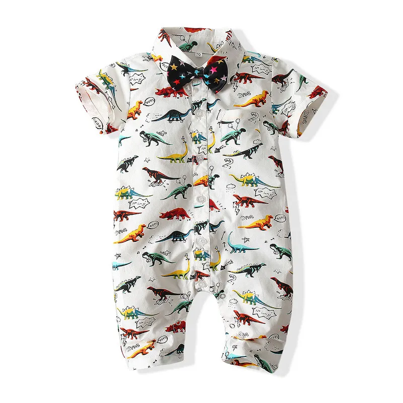 Barnens rompers Partihandel i Europa och Amerika Sommarstrand Mode Babys kortärmad tryckta jacka Baby Cartoon Animal Dinosaur Design Bodysuit