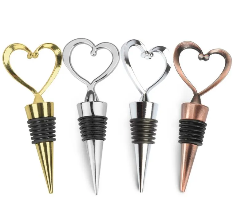 Bar Tools Rose Gold Silver Elegant Heart Lover Shaped Red Wine Champagne Metal Wines Bottle Stopper Valentines For Wedding Gifts SN4056