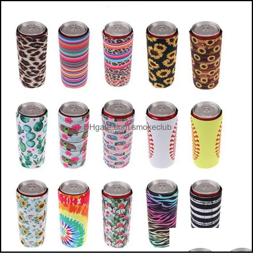 Slim Beverage Beer Cooler Insulators Kitchen Tools Neoprene Collapsible Cola Bottle Koozies Cactus Leopard Can Sleeve CYZ3014