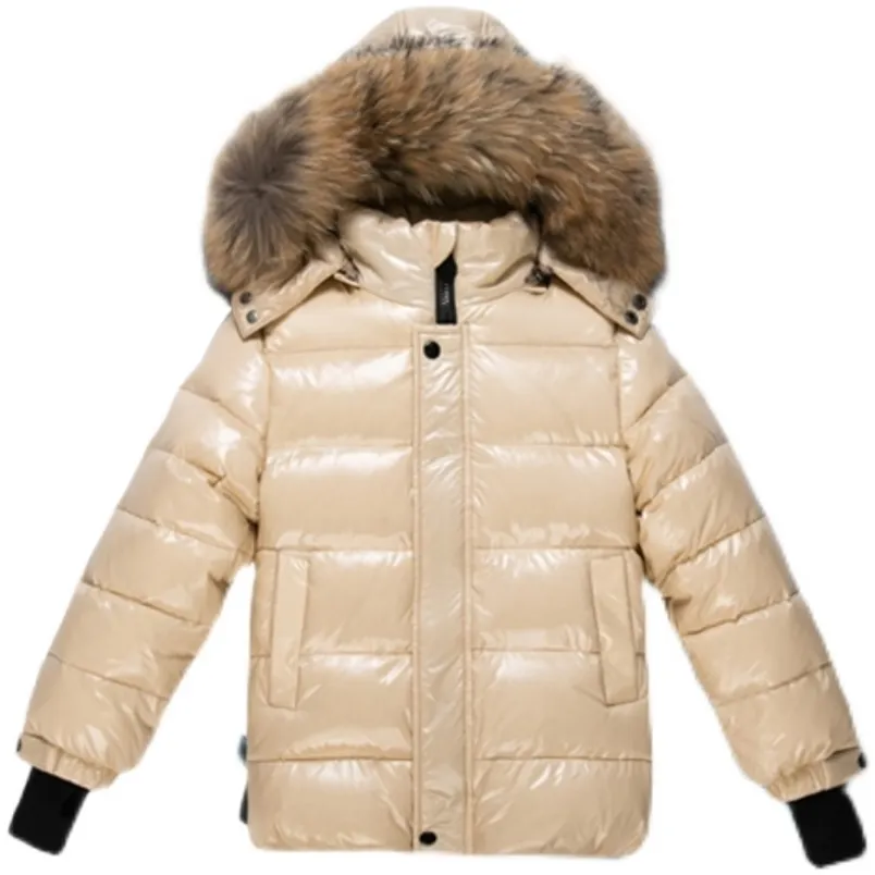 Doudoune pour enfants garçon fille col en fourrure naturelle détachable-30 degrés hiver veste résistante au froid 211203