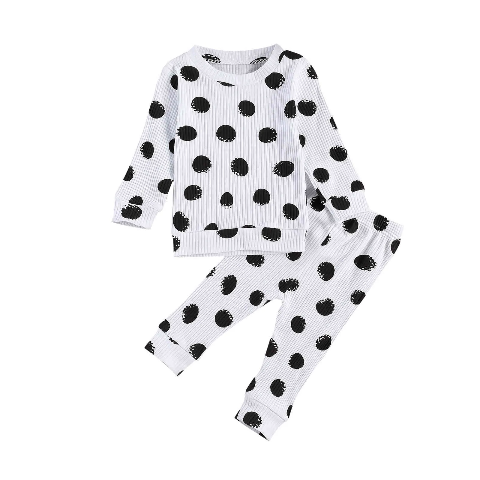 0-24M Autumn Spring born Infant Baby Boy Girl Clothes Set Knitted Long Sleeve Dot Tops Pants Outfits Pajamas 210515