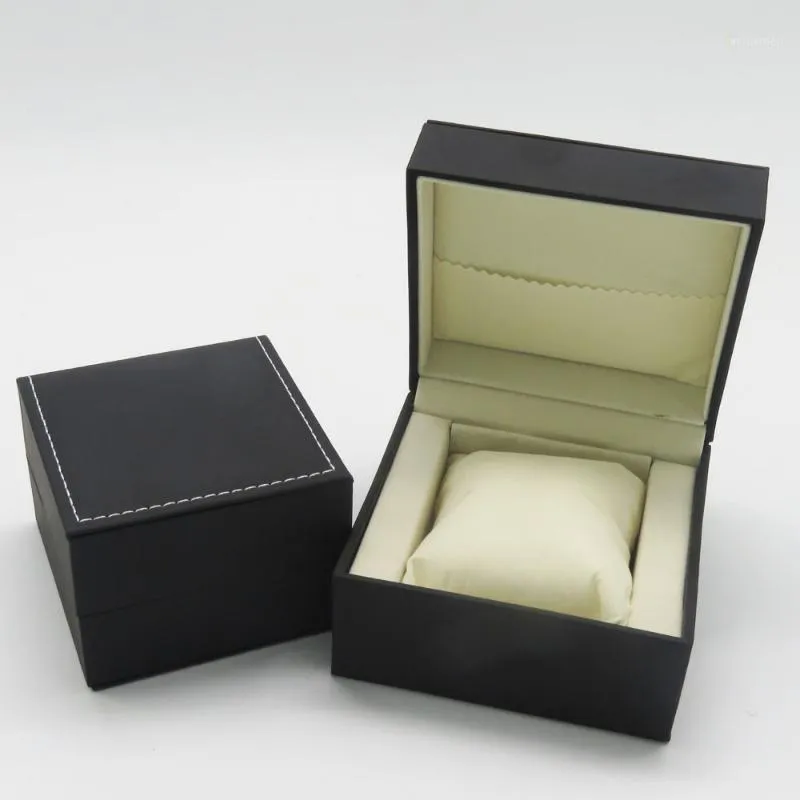 Presentförpackning svart faux läderkudde sätt in juveler fodral container förpackning förpackningsarmband klocklåda