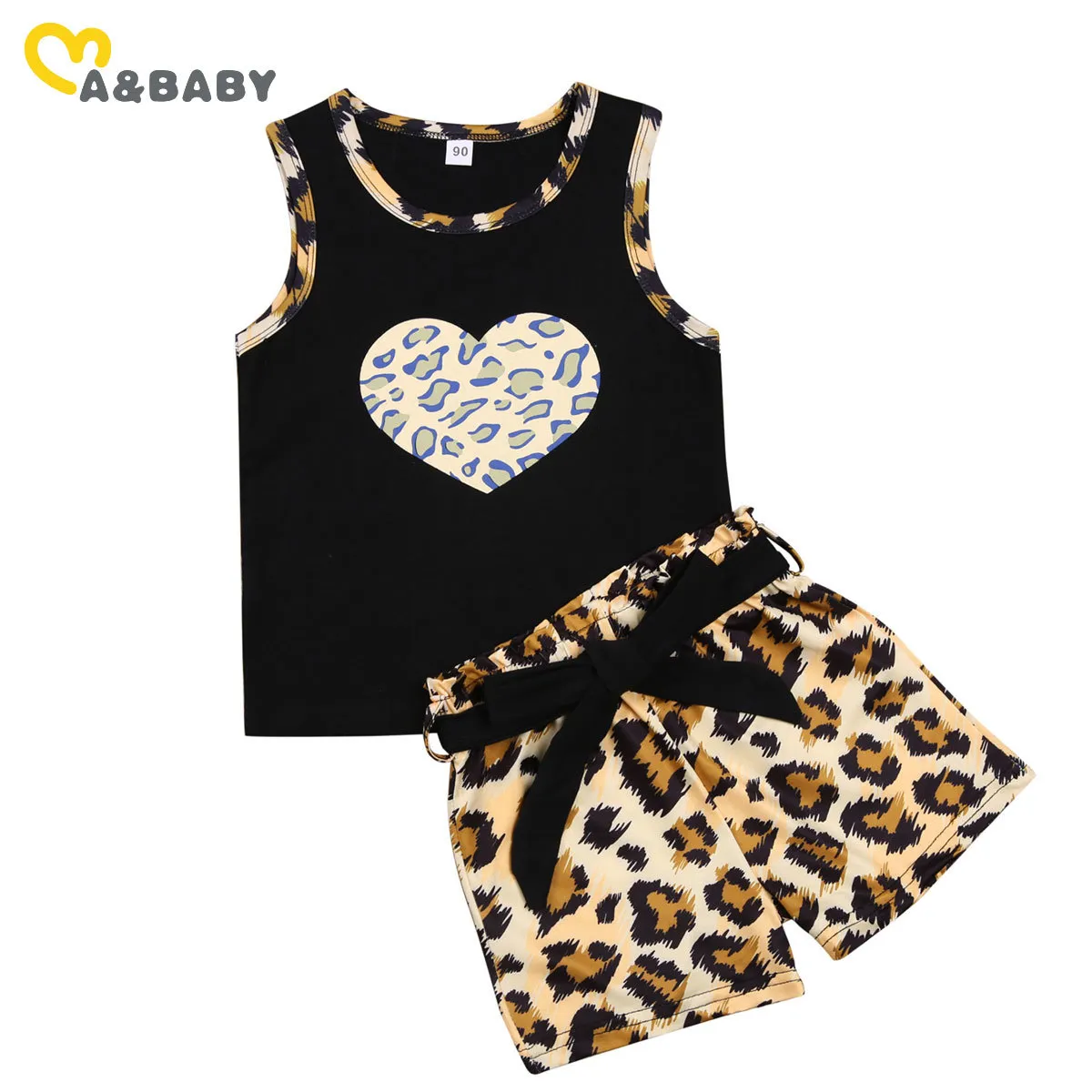 2-7y sommar barn barn flicka leopard kläder set söt hjärta tryck väst toppar shorts outfits casual kostymer 210515
