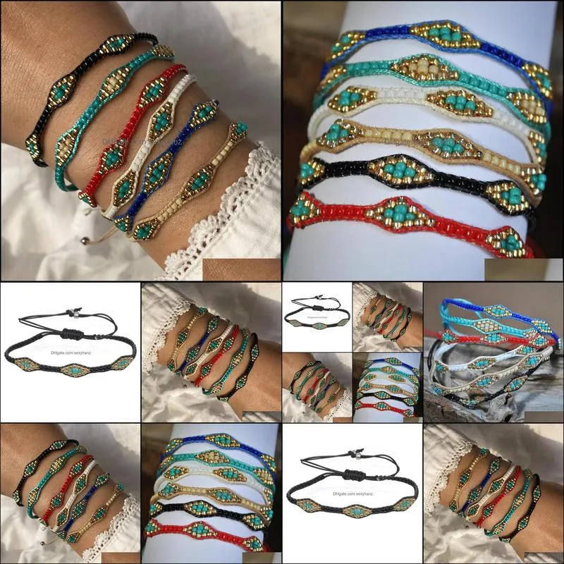 Boho style friendship bracelet hand-woven rope colorful rice bead beaded bracelet retro exotic jewelry
