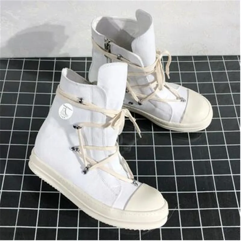 High Top Men Women Dark Zipper Geometric Canvas Short Boots Casual Board Shoes Black White