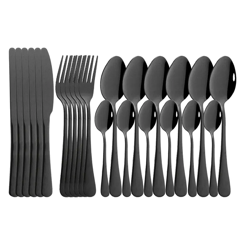 24pcs Black Mirror Setwware Set de vajilla de acero inoxidable Cubiertos Tenedor Cuchara Cuchara Vajilla Caja de regalo Silaterra Caja de regalo 211112