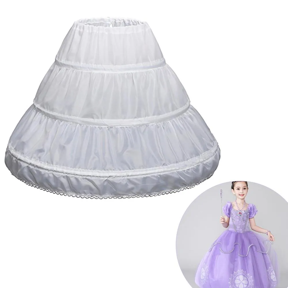 Enfants blanc jumeau a-line 3 cerceaux une couche enfants crinoline en dentelle garniture fille robe fille sous-juge de taille élastique élastique