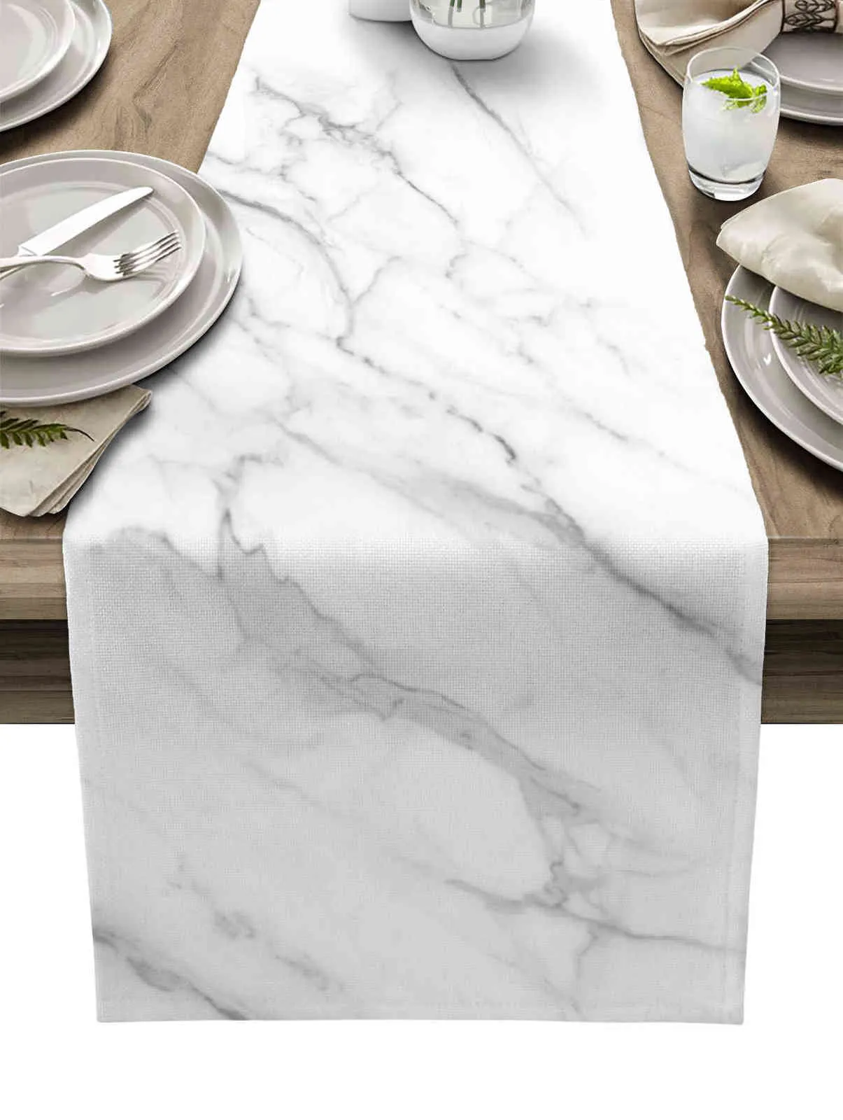 Marble Agate White Table Runner Luxury Home Dining Coffee Holiday Wedding Decoration Party Dinner 211117