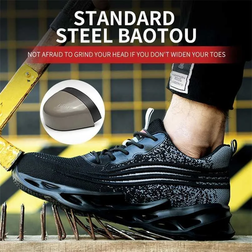 Zapatos de seguridad para hombres Anti-aplastamiento Anti-perforación Punta de acero Resistente al desgaste Ligero Trabajo de protección para todas las estaciones 211217