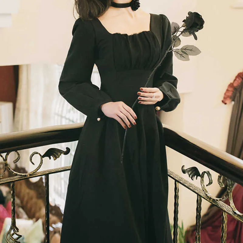 apparel korean black dress Party Long Elegant Women's Evening Fashion High Waist Mid-Calf Autumn from Dhgate Basic & Casual Dresses Dress Up Buttercup | lamuse-3 Modern Korean hanbok inspired Color:Mocha Gold