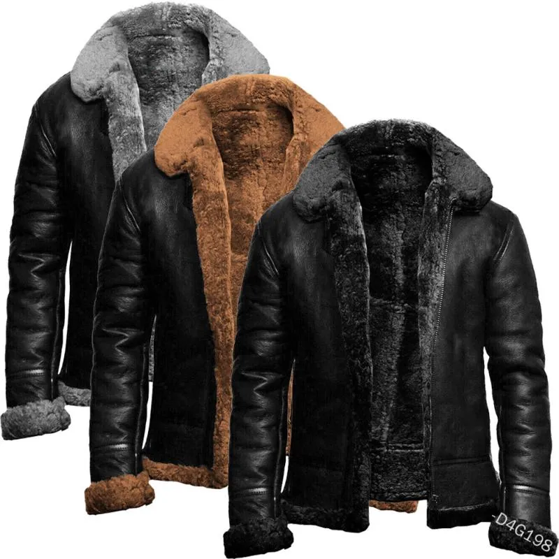 Herrenjacken, Lederjacke, Mantel, Winter, Kunstfell, warm, dick, Mäntel, einfarbig, Schwarz, Reißverschluss, Motorrad, Herrenmode, Kleidungstrends