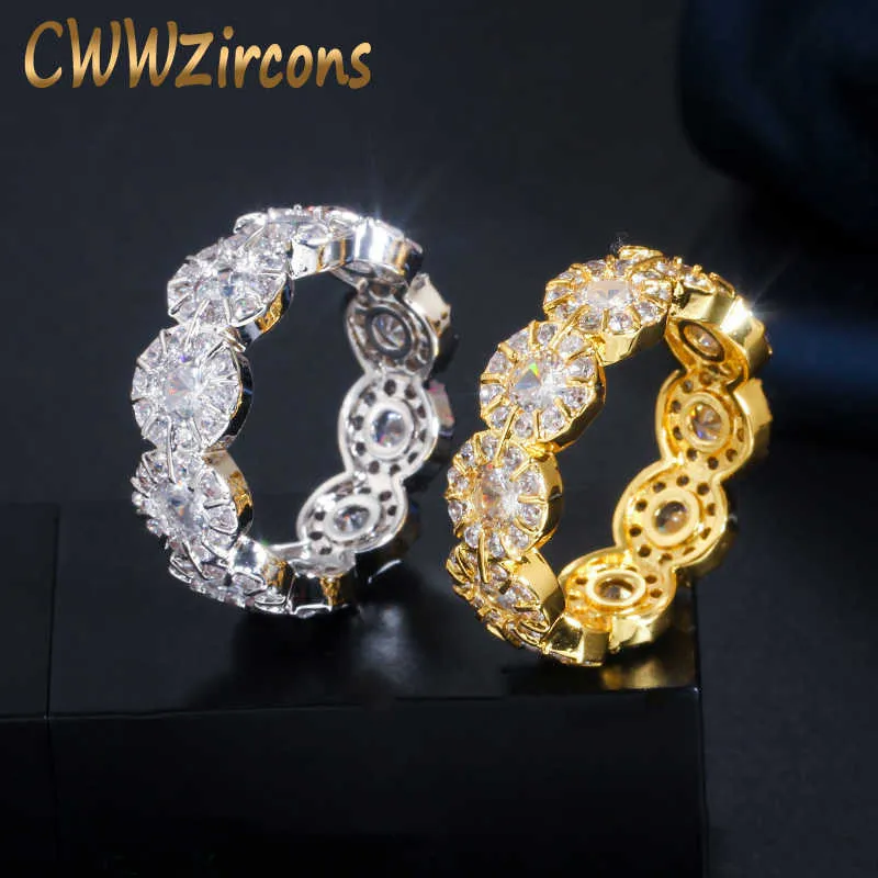 Designer Yellow Gold and Silver Color Round Cubic Zirconia Engagement Wedding Ring for Women Party Jewelry R160 210714