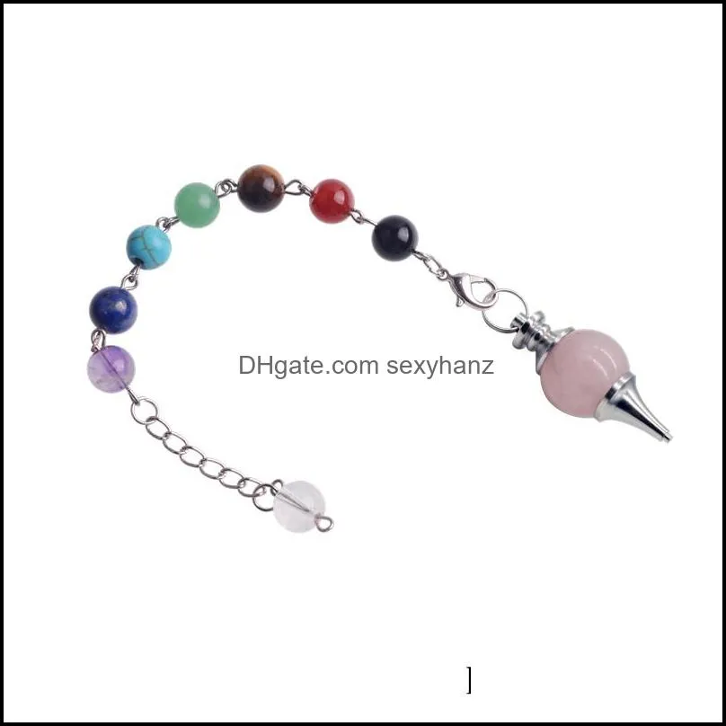 12pc/set 7 Chakra Stone Pendulum Healing Crystal Quartz Pendulum Necklace Spirituality Yoga Jewelery Woman Men gift
