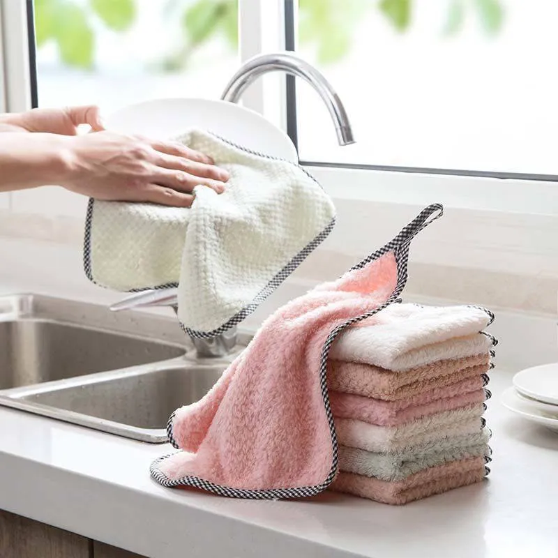 Dishcloth Scouring Pad Reusable Washable Dish Cloths Coral Fleece Thicken  Towels Super Absorbent Non Stick Oil Dish Towel Home Dust Clean Wipe Rag  Kitchen Supplies Wmq911 From Twinsfamily, $0.46
