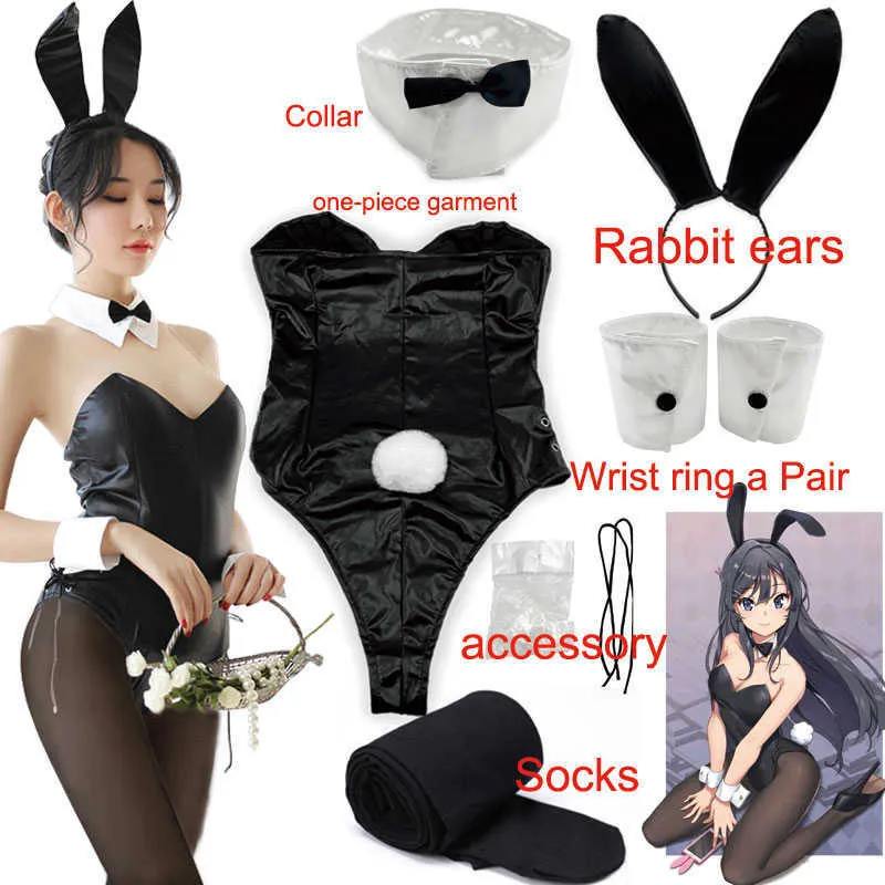 Sakurajima mai cosplay kostym för tjejer halloween kvinnor svart sexig jumpsuit rascal drömmer inte om kanin tjej senpai cos y0903