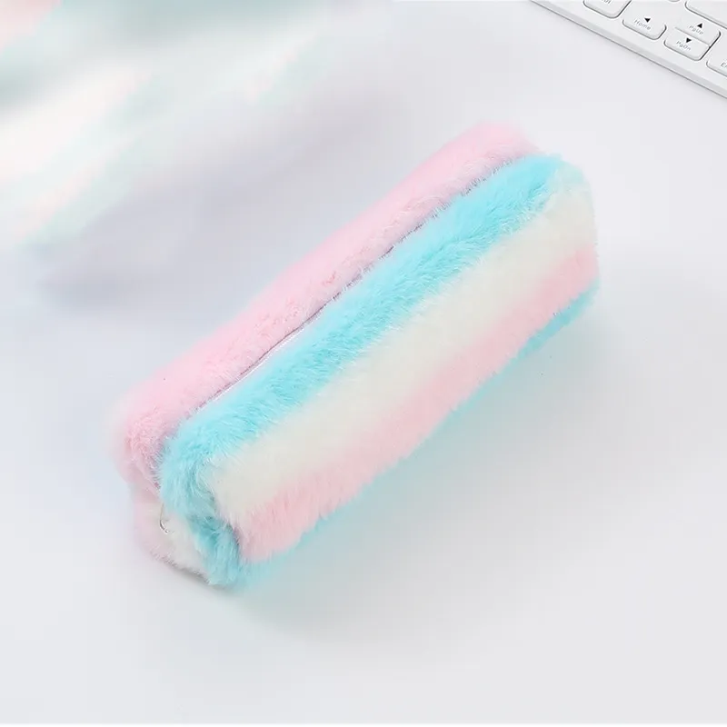 Pencil Box Cute Solid Color Plush Pencil Case for Student Pencil Bag Stationery Pencilcase Kawaii School Supplies Free DHL
