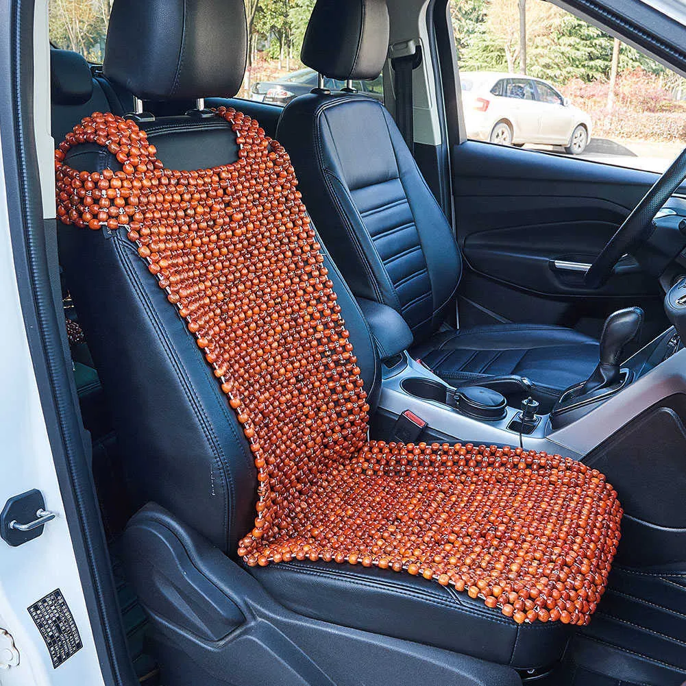 Cubierta de asiento delantero de Taxi de coche con cuentas de madera Natural, silla de cuentas, sofá, estera de asiento, masaje