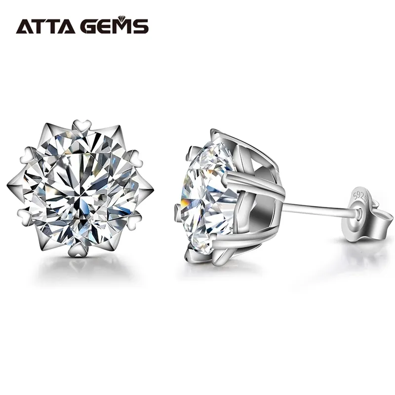 Attagens Classic 100% 925 Sterling Silver 2.0ct Moissanite Gemstone Anniversary Brincos de casamento Fine Jewelry Presente Atacado