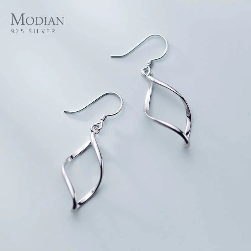 Klassisk Mode Spin Leaves Form Drop Earring För Kvinnor Ren Sterling Silver 925 Hook Original Fine Smycken Gift 210707