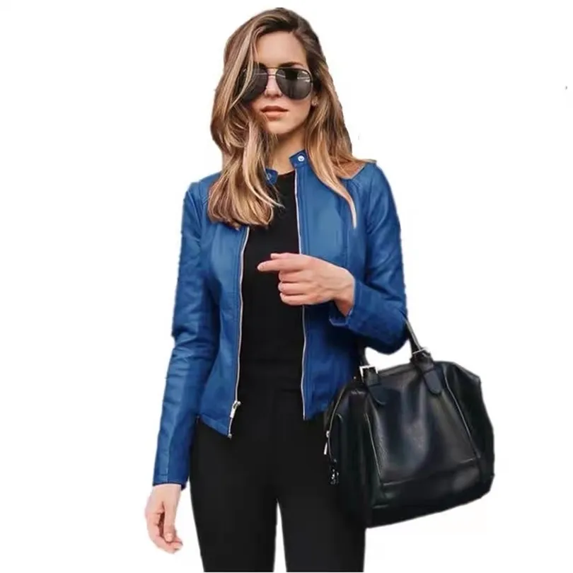 Veste Femmes Manteau s PU Cuir Garde Au Chaud Mode À Manches Longues noir bleu Épais Femme tops Hiver 211014