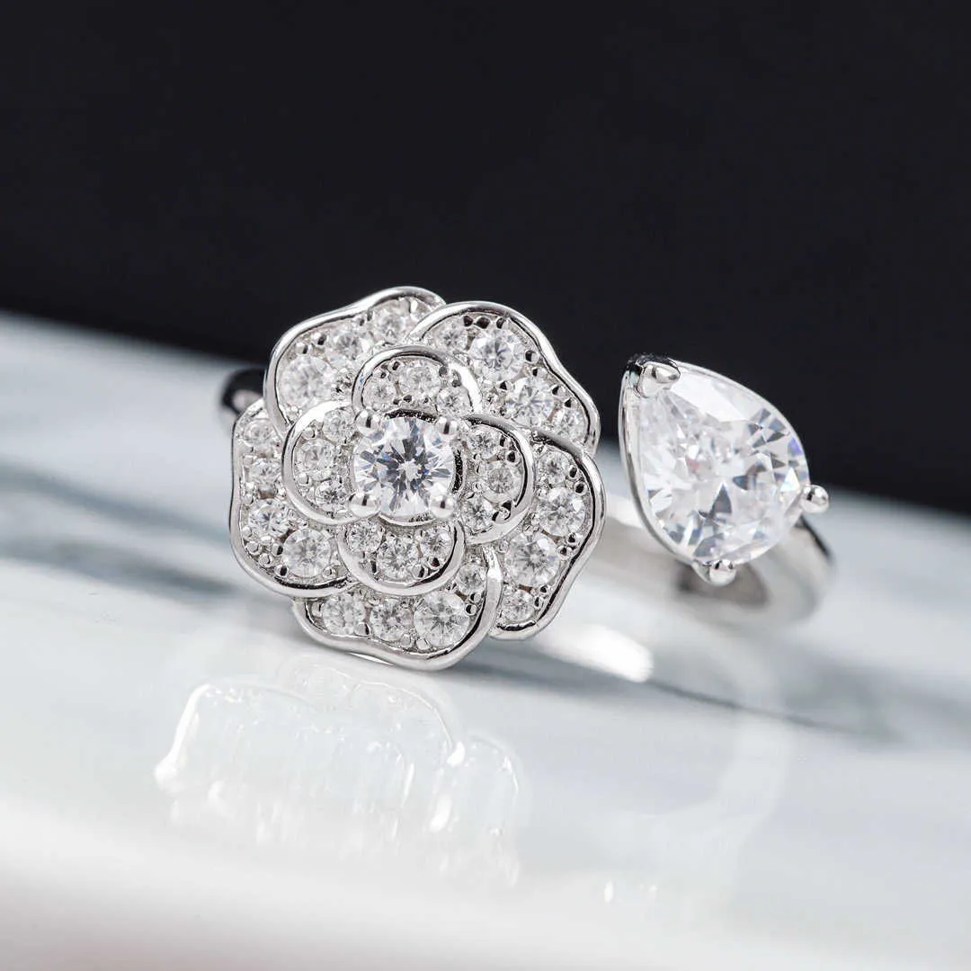 Sterling Silver Rose Camellia Clover Flower Wedding Rings | 925 Silver ...
