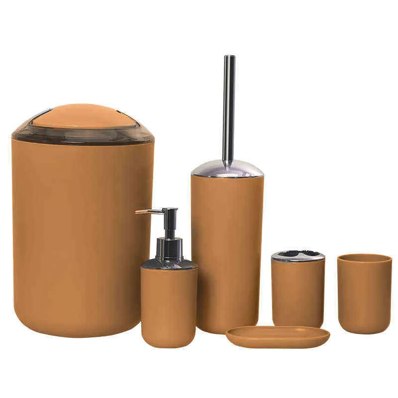 Set Accessori Bagno 6 Pezzi Arancione - Bicchiere, Portaspazzolini, Cestino, Portasapone, Dispenser