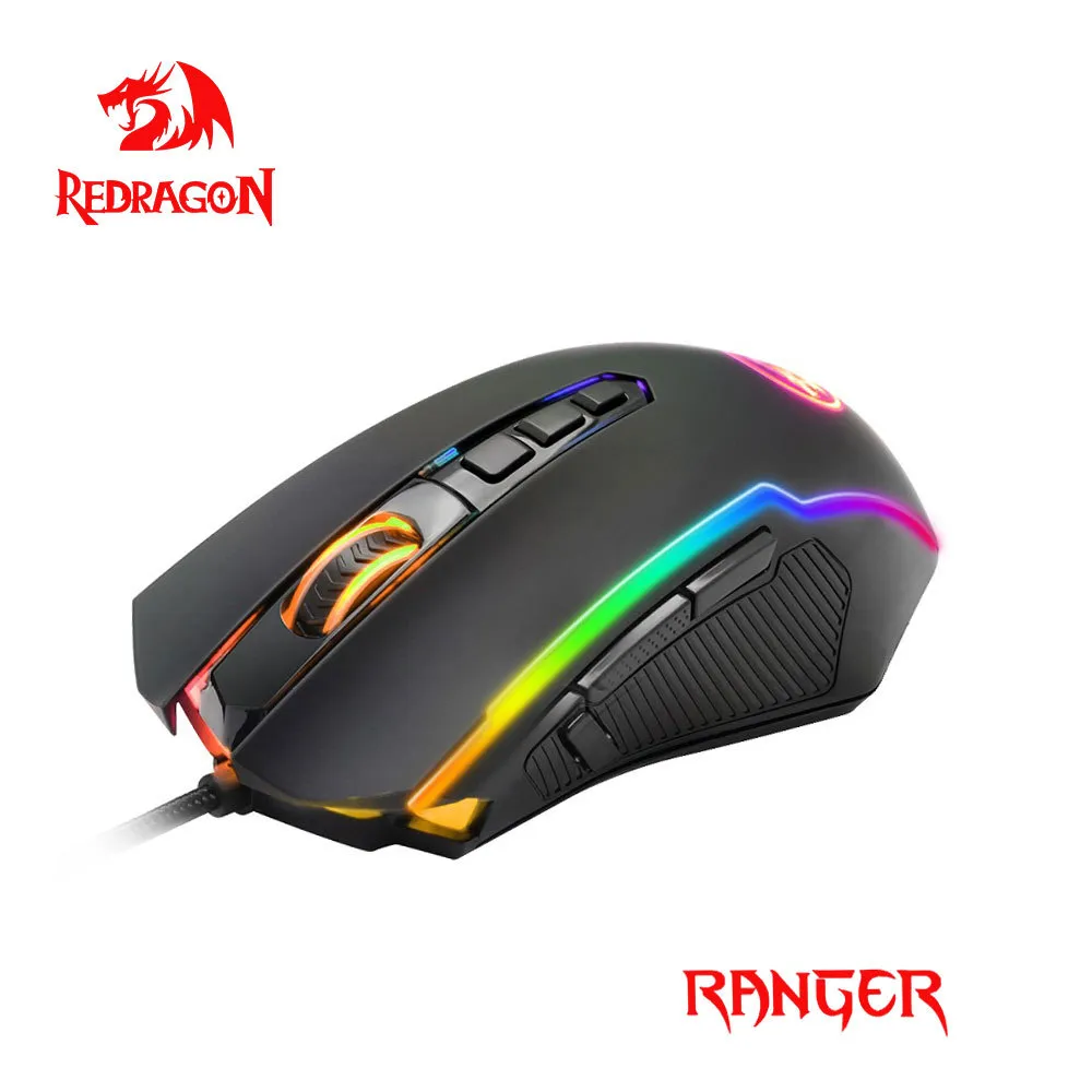 Redragon Ranger M910 RGB USB Gaming Mouse Przewodowe 12400 DPI 10 Przyciski Ergonomiczne komputerowe komputerowe Programowalne Myszy PC Gamer