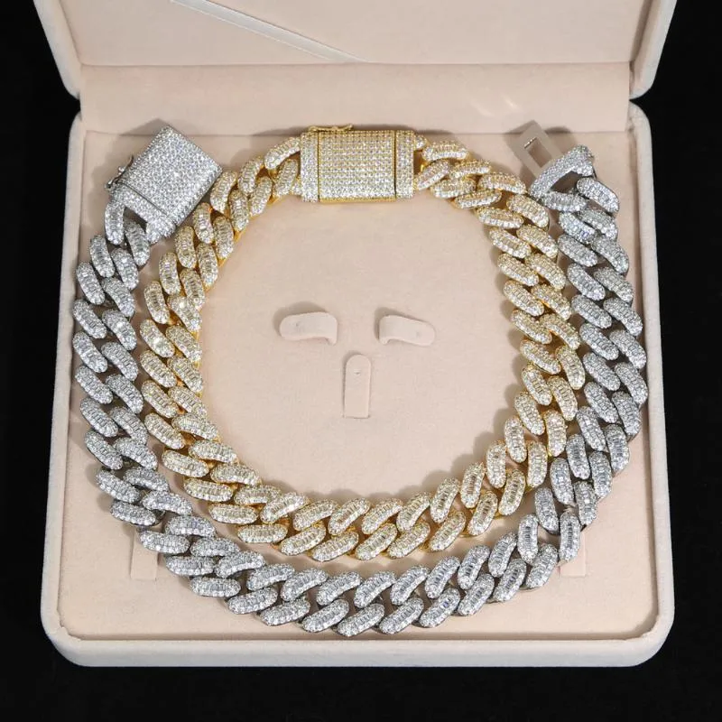 Bijoux Hip Hop glacés pour hommes et femmes, Baguette 5A en zircone cubique, chaînes de collier ras du cou cubain épais de 20mm, vente en gros