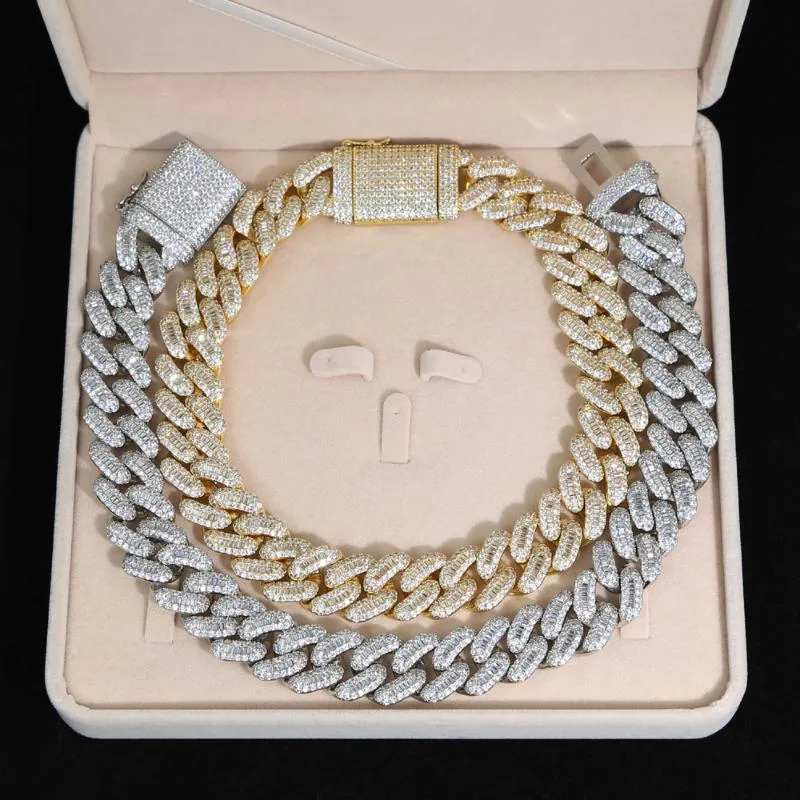 Hurtownie mrożona Bling Hip Hop Mężczyźni Kobiety Biżuteria 5a Baguette Cubic Cyrkonia CZ 20mm Chunky Kubańska Choker Naszyjnik Łańcuchy