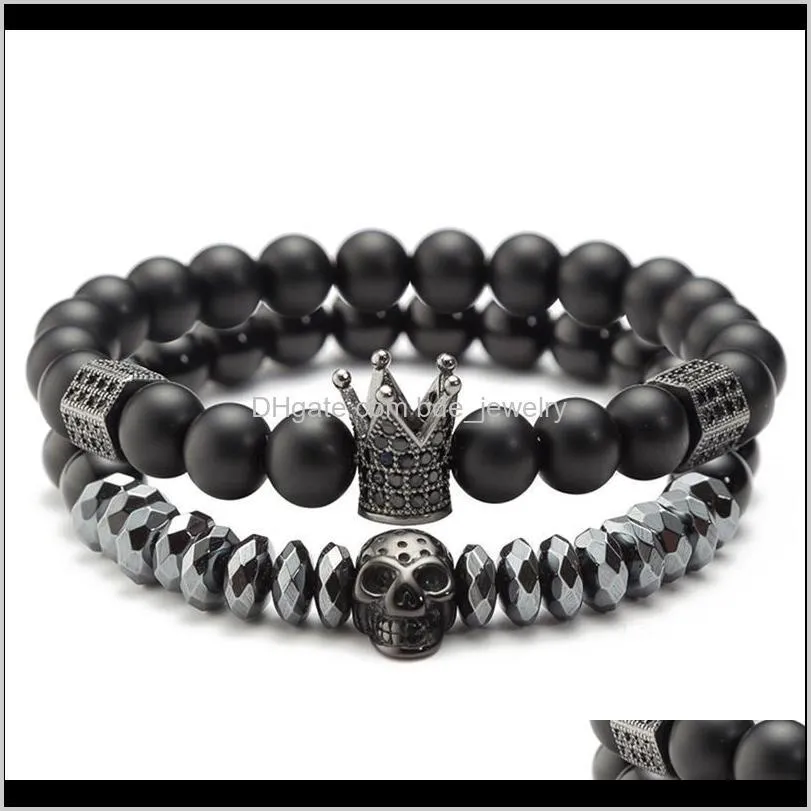 Beaded, Strands Jewelryskull Skeleton Hematite Stone Skull Bangle Bracelet Crown Bracelets Warrior Men Jewelry Halloween Drop Delivery 2021 H