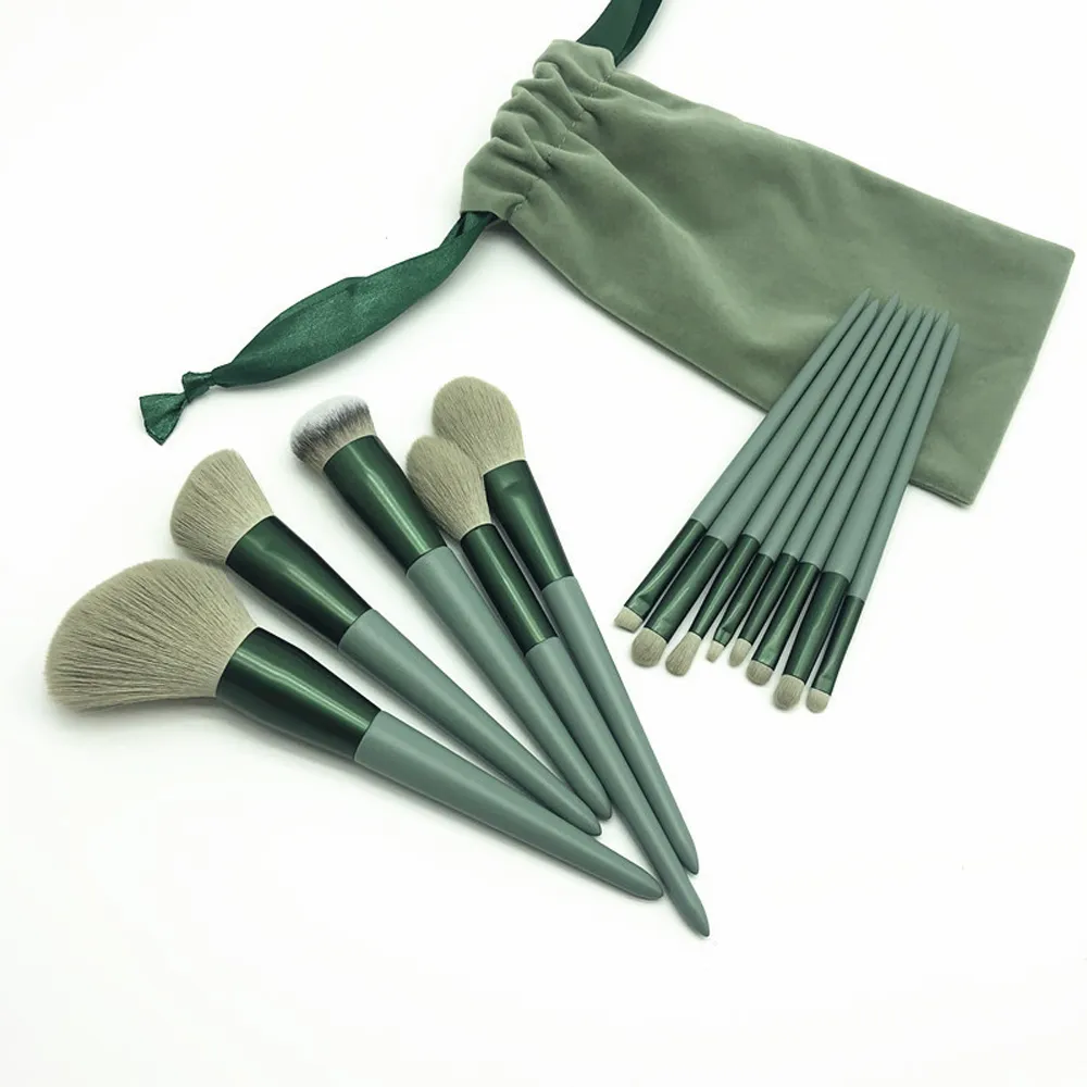 Juego de brochas de maquillaje-brochas cosméticas The Matcha green 13 uds-bolígrafos de belleza de fibra para base en polvo-herramienta de maquillaje para niñas
