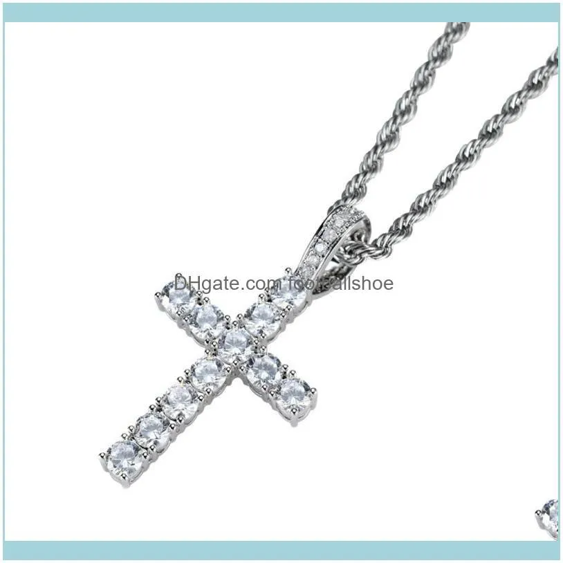 Hip Hop Cross Pendant Copper Micro Pave With Zircon Stone Necklace Jewelry For Men And Women CN020 Chains