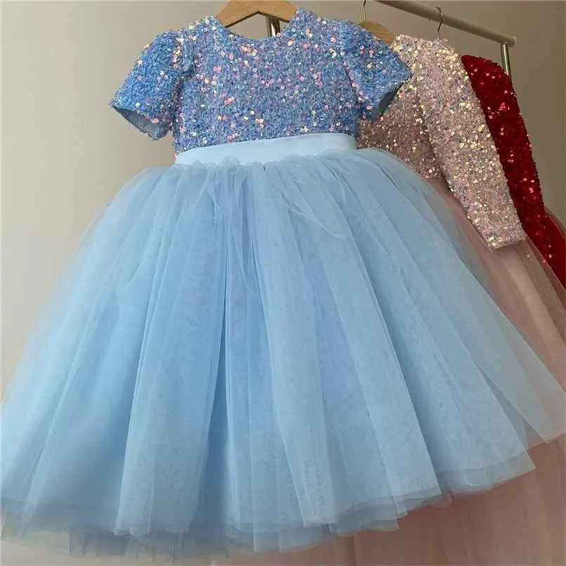 3-8 ans filles princesse robe paillettes dentelle tulle fête de mariage tutu robe moelleuse pour enfants enfants soirée formelle pageant robes 211027