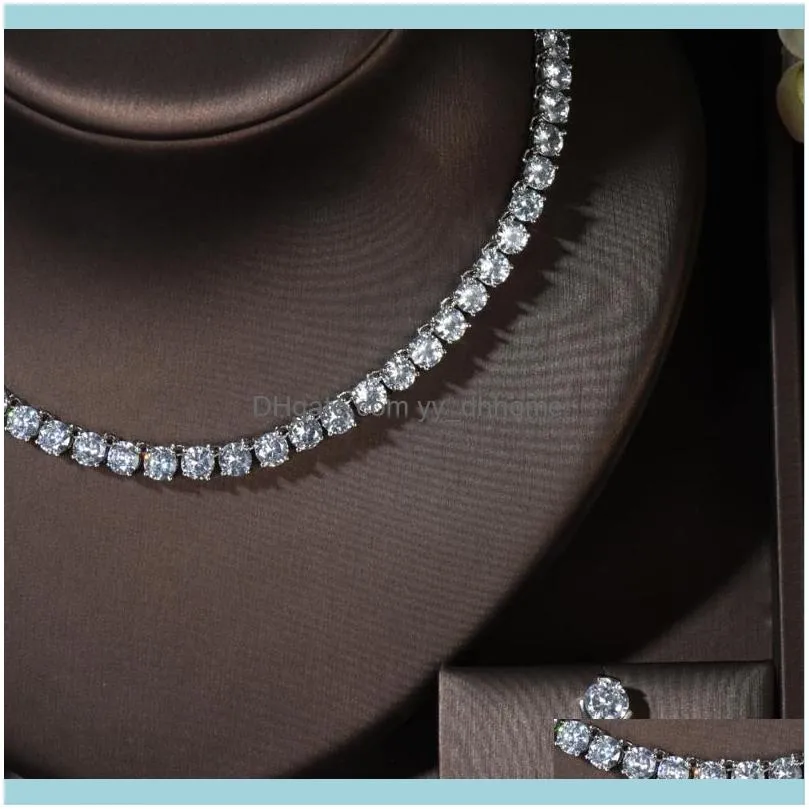 Earrings & Necklace HIBRIDE Luxury Round Shape CZ Jewelry Set For Women Wedding Earring Cubic Zircon Dubai Bridal N-855