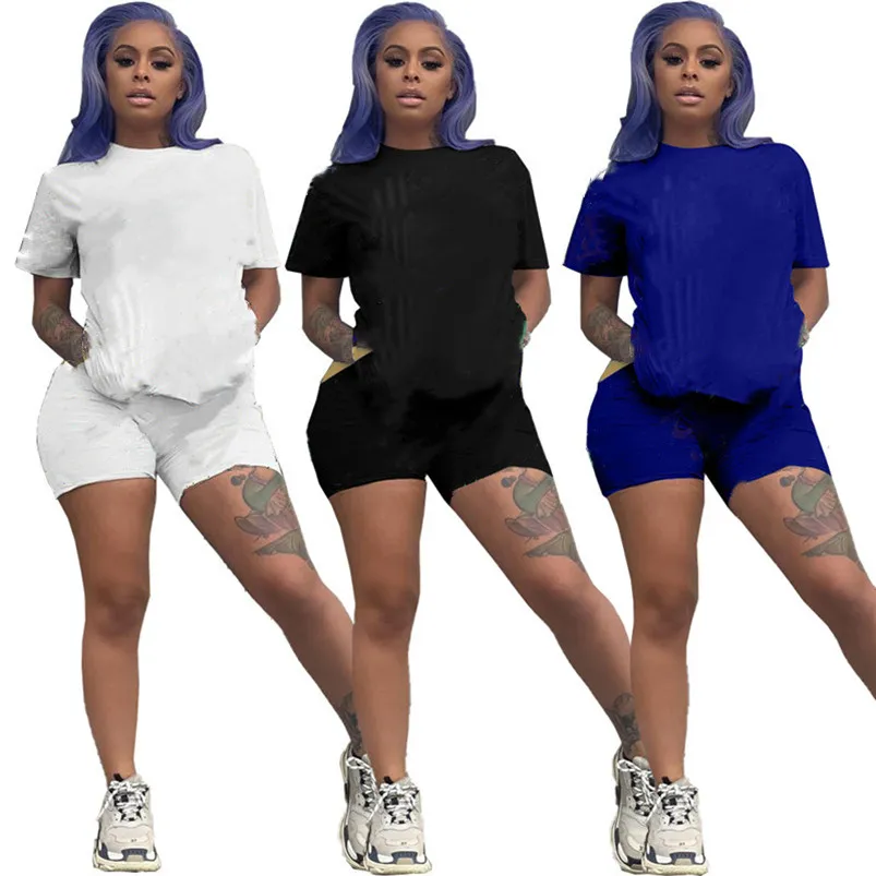 Bulk Womens Two Pieces Set Sportkläder Tracksuits Summer Kvinnor Kläder Kortärmad Shorts Outfits Topp Ladies Byxor Passar 2021 Typ Säljer KLW6354