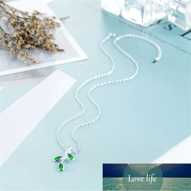 Collier d'été à suspension simple, breloque en argent tibétain, classique, plante, feuille verte, long ras du cou pour femmes, KXL1065