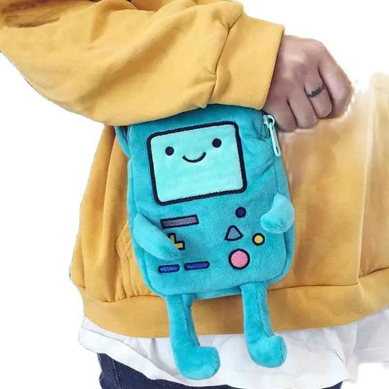 Ins Finn Jake 그림 Crossbody 가방 Swag 랩 봉제 동전 전화 가방 애니메이션 advanture 로버트 BMO 어린이를위한 장난감 220210