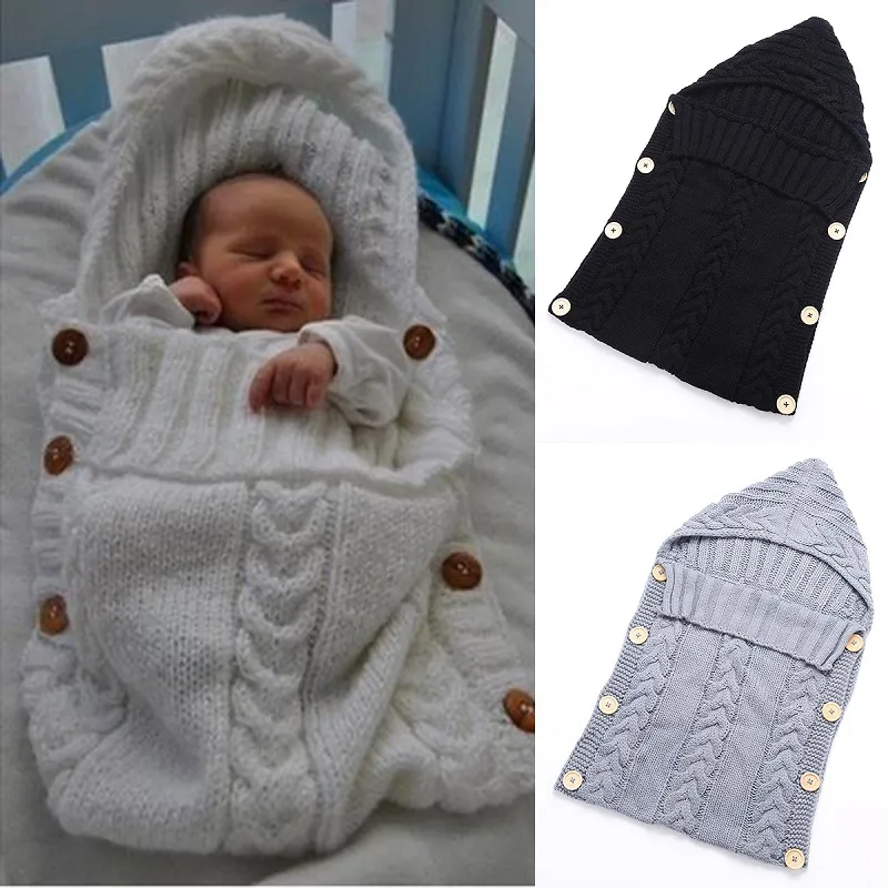 DHL 6 färger pyjamas nyfödd baby spädbarnshandduk stickad sovsäck varm ull blandar virkning stickad hoodie swaddling wrap bra kvalitet