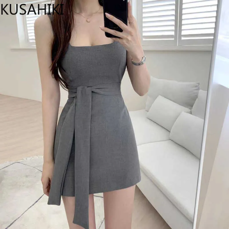 Sexy Bodycon Dress Korean Sashes Lace Up Slim Waist Woman Sleeveless Square  Collar Mid-Calf Dress 6G575 from Dhgate Basic & Casual Dresses - price 59.45