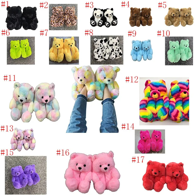 DHL ship Plush toy dolls Teddy Bear House Slippers Brown Women Home Indoor Soft Anti-slip Faux Fur Cute Fluffy Pink Winter Warm Shoes