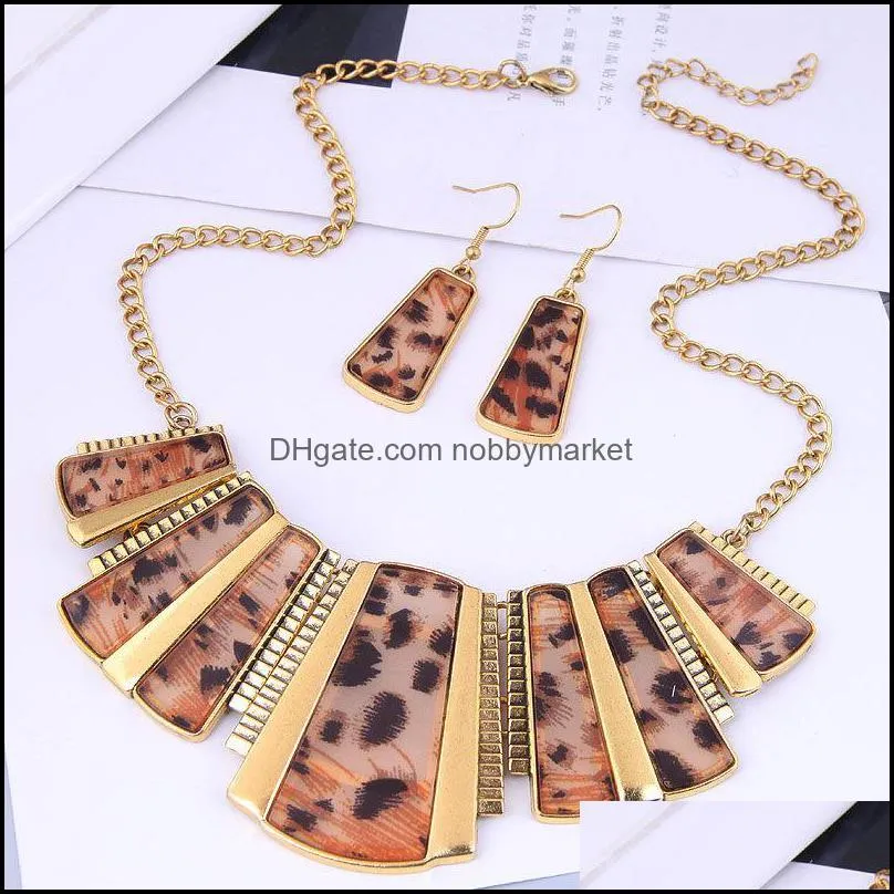 Earrings & Necklace European And American Fashion Retro Leopard Print Sweater Chain Jewelry Set