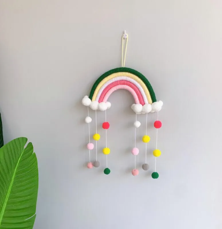 Geweven wolk regenboog opknoping decoratie ins nordic stijl thuis muur decor kinderen kamer hanger yl501