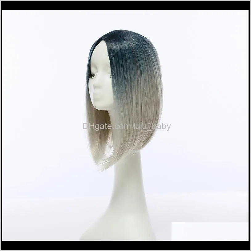 z&f popular style 30cm ombre shot bob wigs straight synthetic hair wigs for women party cosplay natural wigs