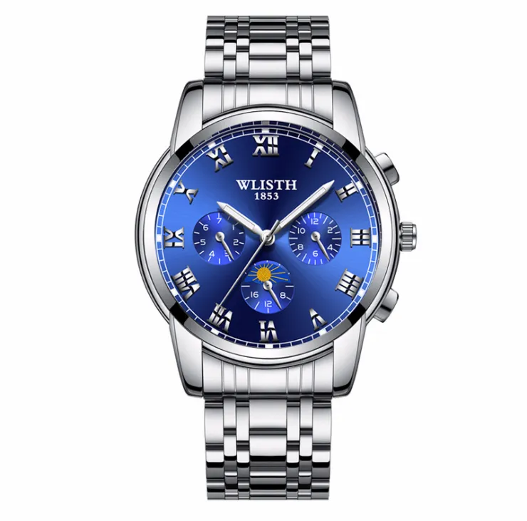 WLISTH Quartz Mens Watch with Nonworking Subdials 41MM Luminous Dial Life Waterproof Stainless Steel Bracelet Wearproof Man Wrist Watches