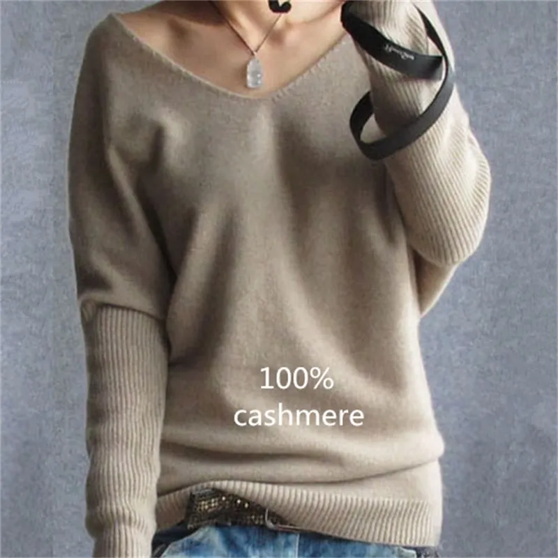 Spring autumn cashmere sweater fashion sexy v neck pullover loose 100 wool batwing sleeve plus size knitted tops